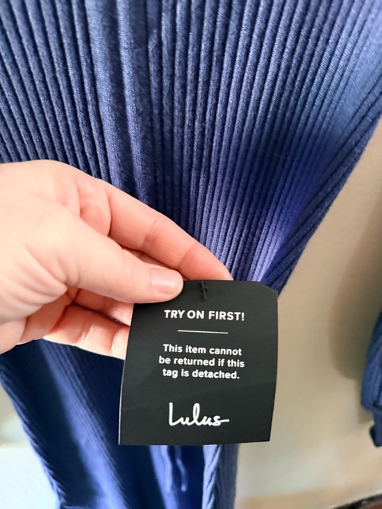 Lulu's Slate Blue Ribbed V-Neck Drawstring Midi Dress - Picture 11 of 12